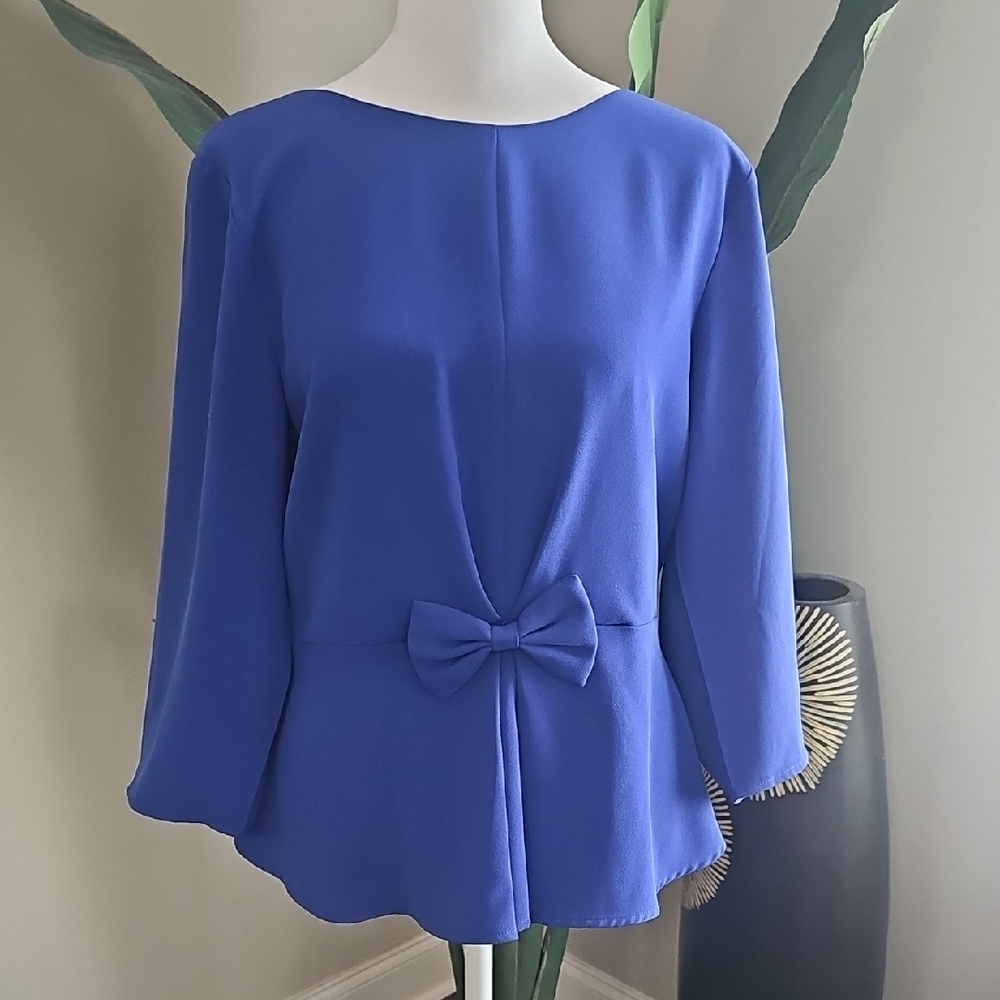 CeCe Royal Blue Blouse with Bow Accent